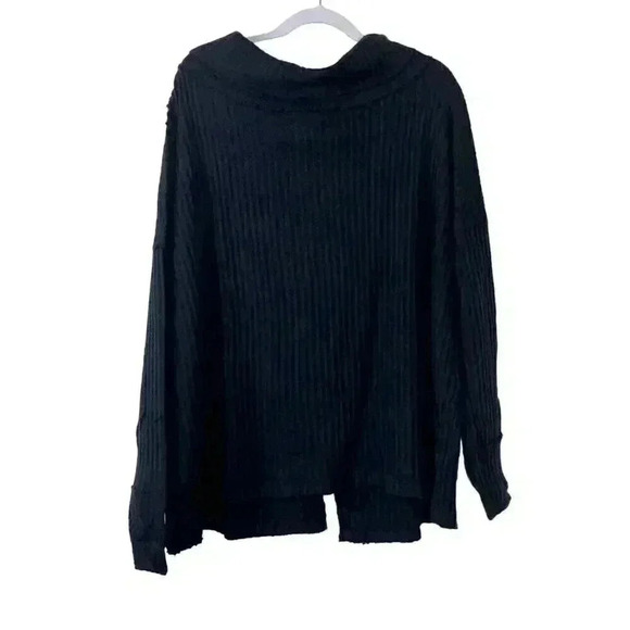 Free People NWT Juicy Long Sleeve Cowl Neck Split Back Thermal Black  New - Picture 3 of 9